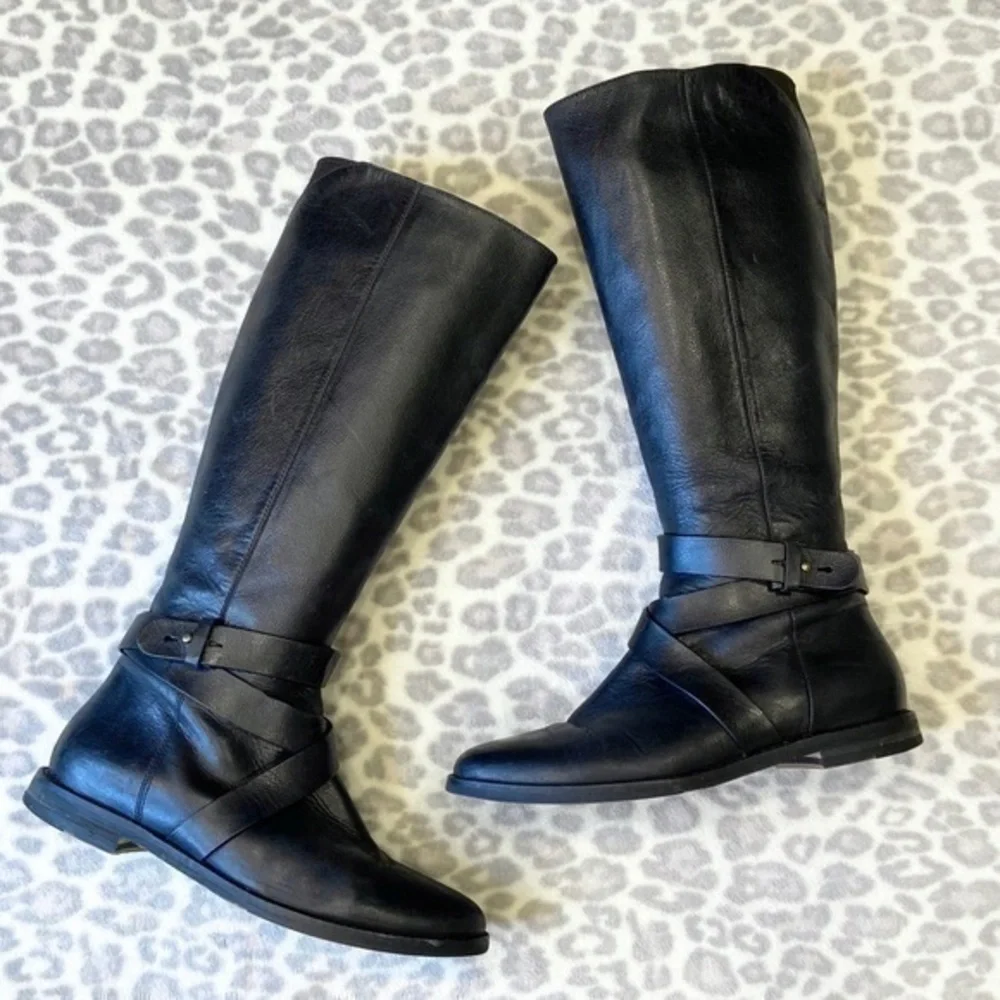 Cole Haan Black Leather Riding Petra‎ Belt II Boots